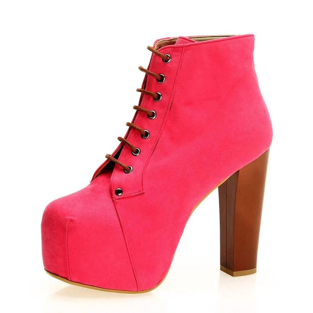Pembe Süet Platform Topuklu Bağcıklı Bot RA-010