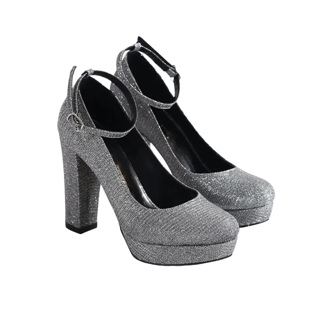 Platin Platform Topuklu Abiye Ayakkabı RA-210