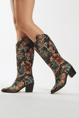 Multicolor Floral Cowboy Boots Heeled TU-027