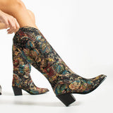 Multicolor Floral Cowboy Boots Heeled TU-027