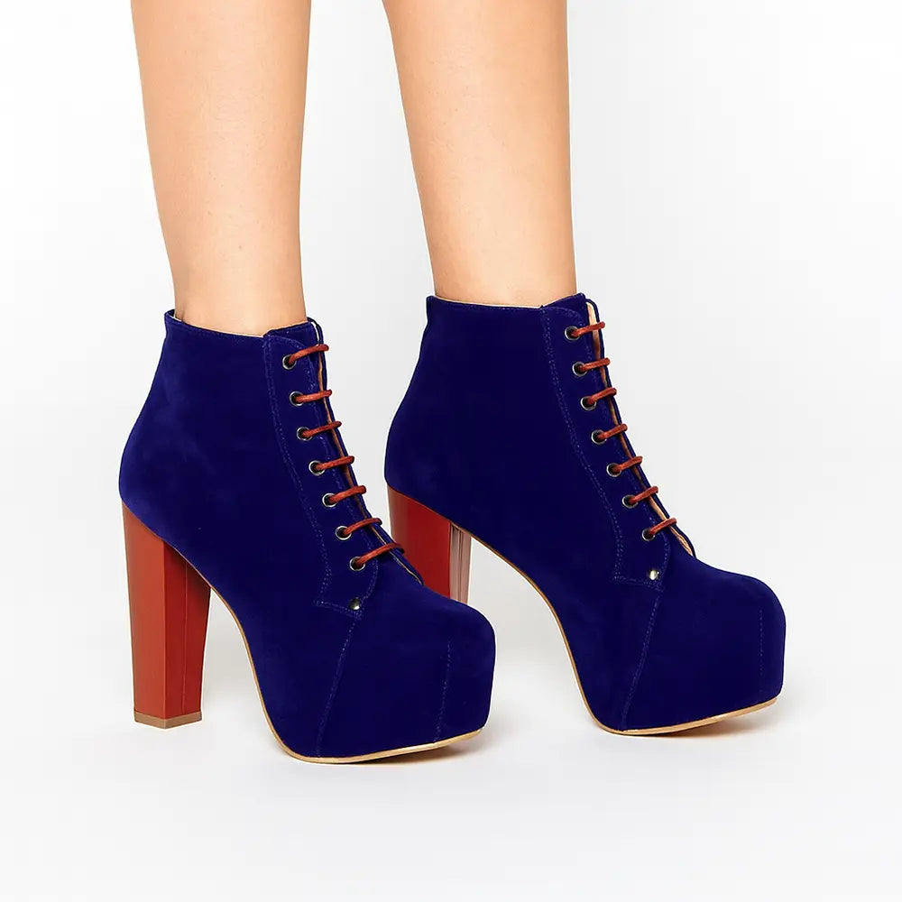 Saks Mavi Süet Platform Topuklu Bağcıklı Bot RA-010