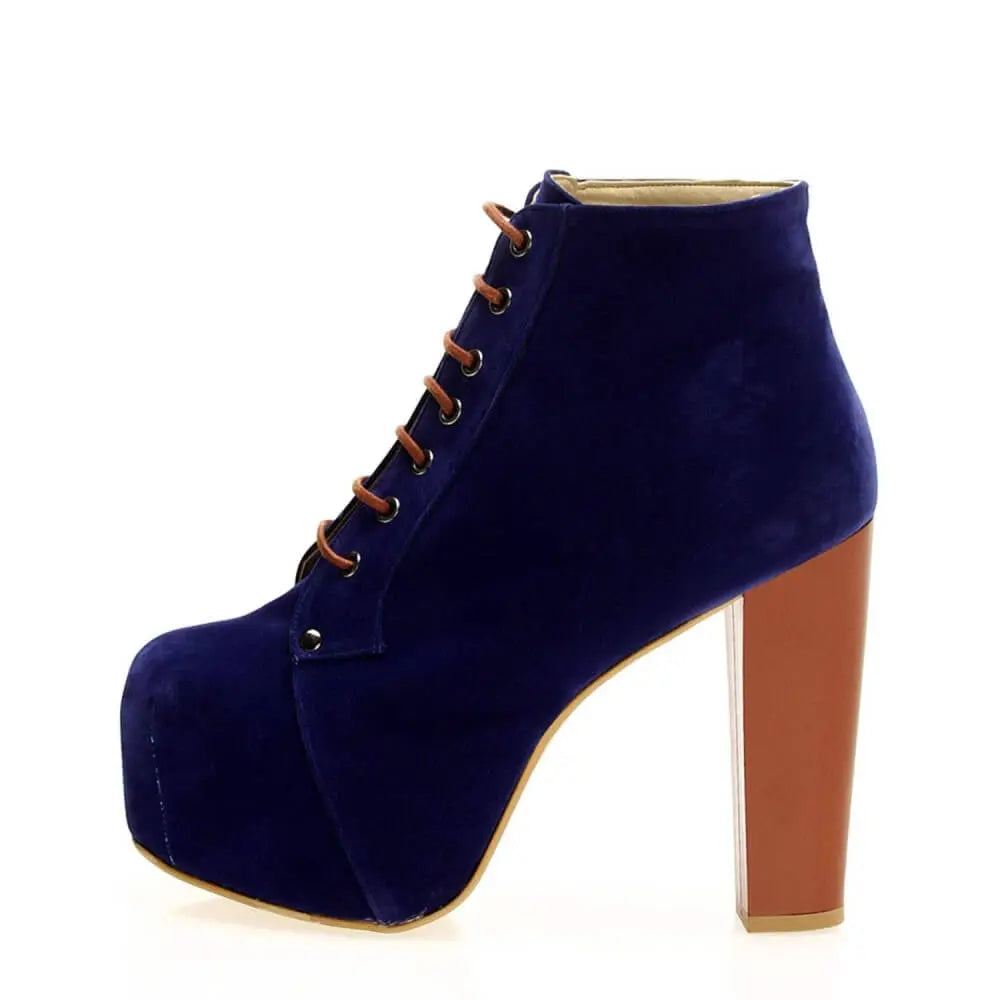 Saks Mavi Süet Platform Topuklu Bağcıklı Bot RA-010