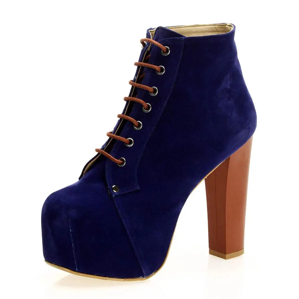 Saks Mavi Süet Platform Topuklu Bağcıklı Bot RA-010