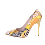 Sarı Baskı Stiletto Ayakkabı Çanta Takım RC-021