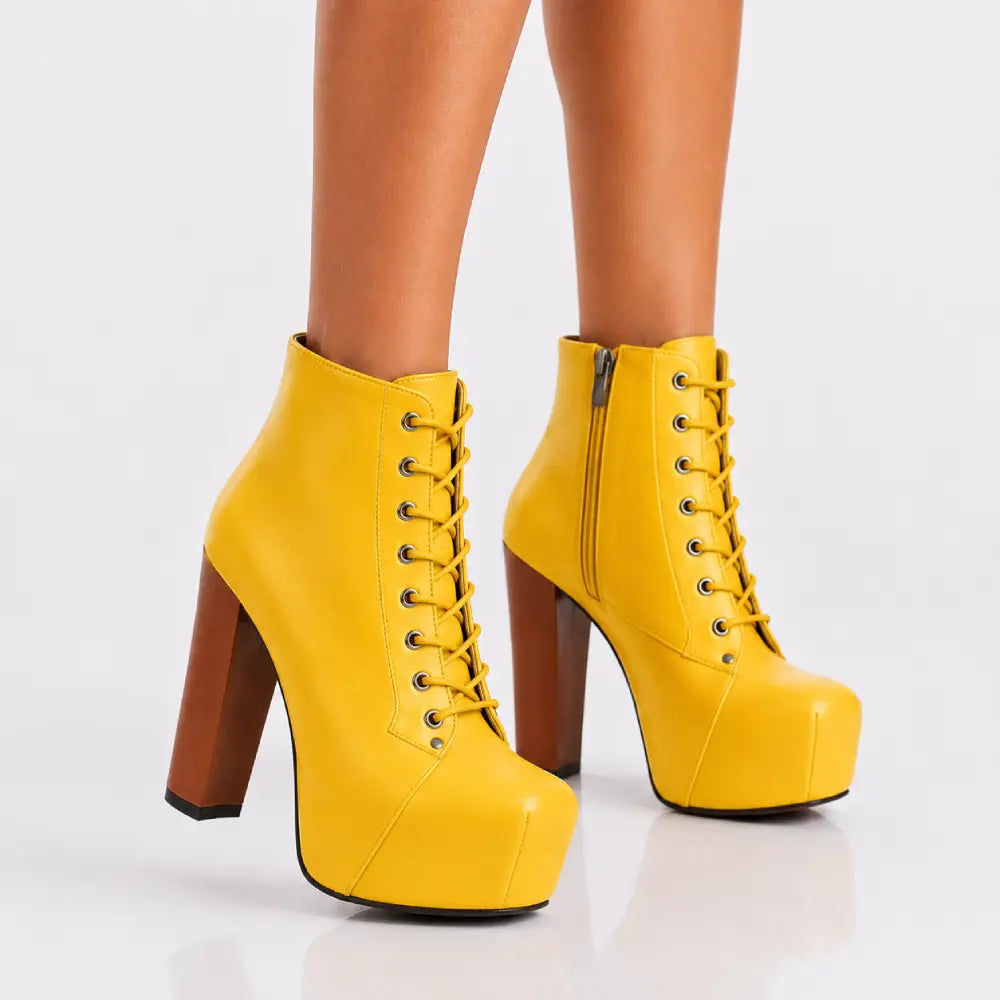 Sarı Platform Topuklu Bağcıklı Bot RA-010