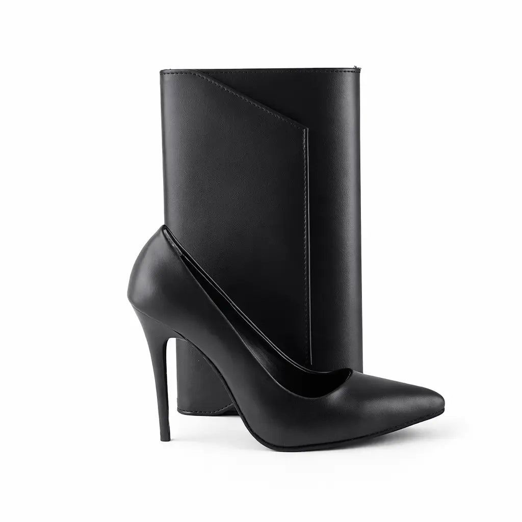 Siyah Cilt Stiletto Ayakkabı Çanta Takım RC-021