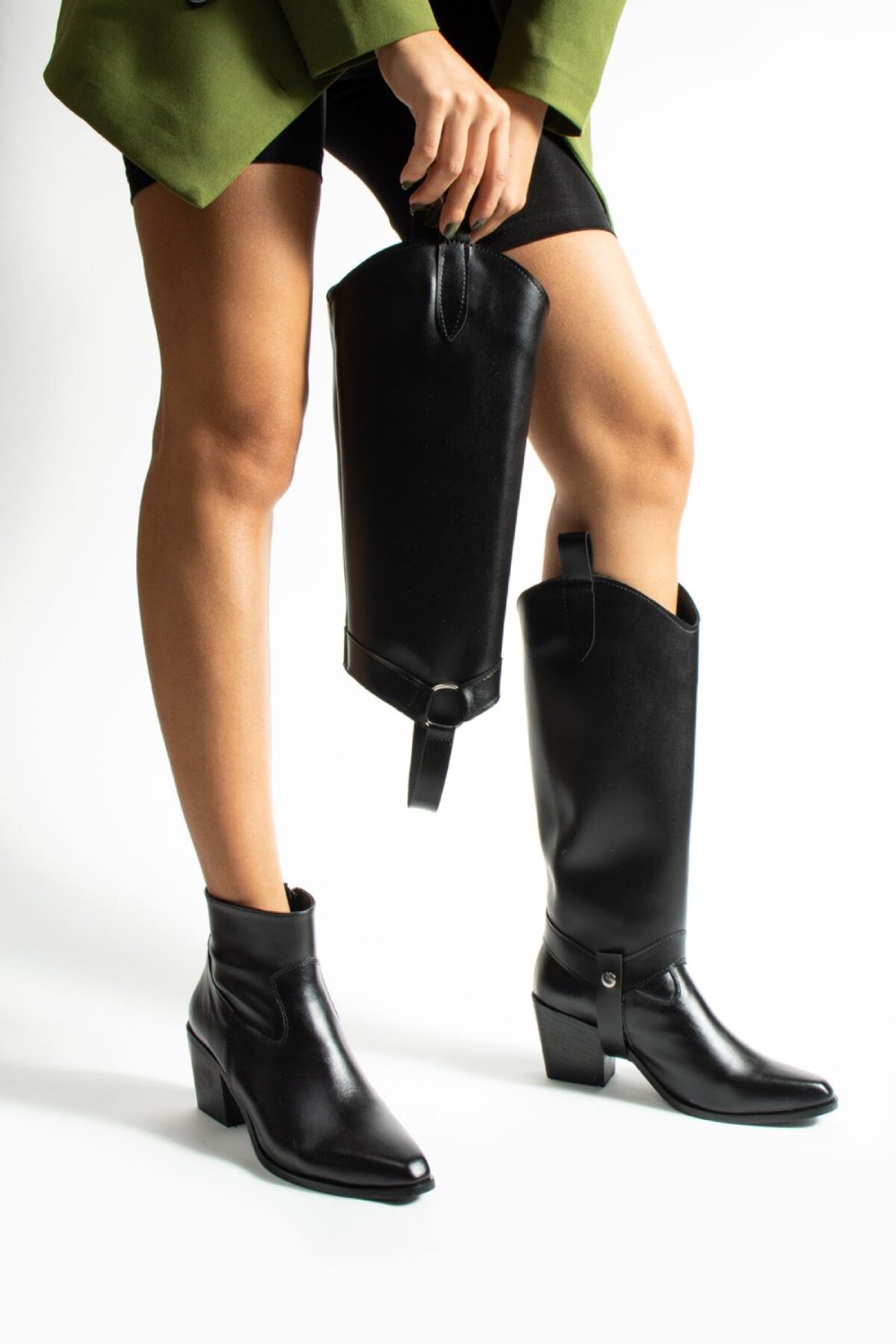 Black Convertible Cowboy Boots TU-013