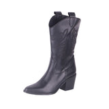 Black embroidered cowboy boots, front view