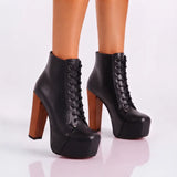 Schwarze Schnürstiefeletten mit Plateauabsatz RA-010