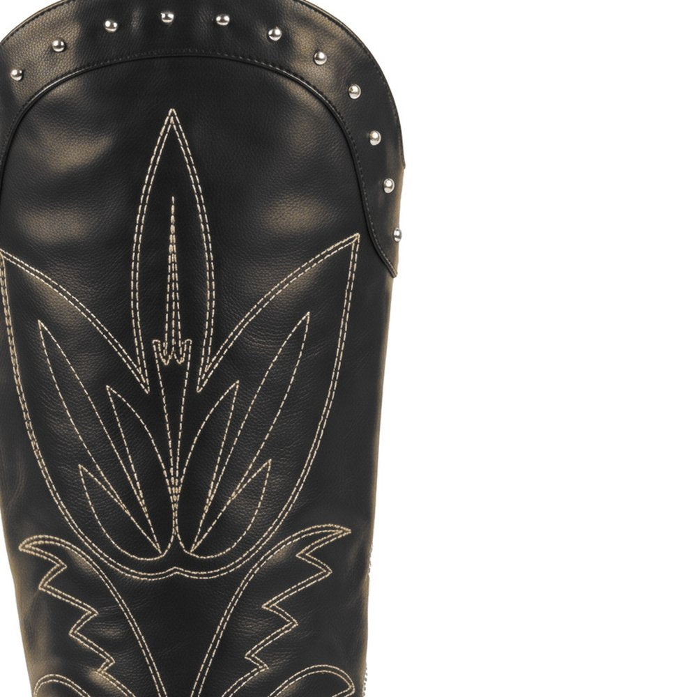Siyah Zımbalı Nakışlı Western Çizme TU-032