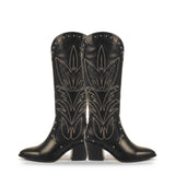 Siyah Zımbalı Nakışlı Western Çizme TU-032