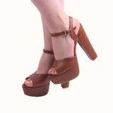 Taba Yüksek Topuklu Ayakkabı Çanta Takım RC-027