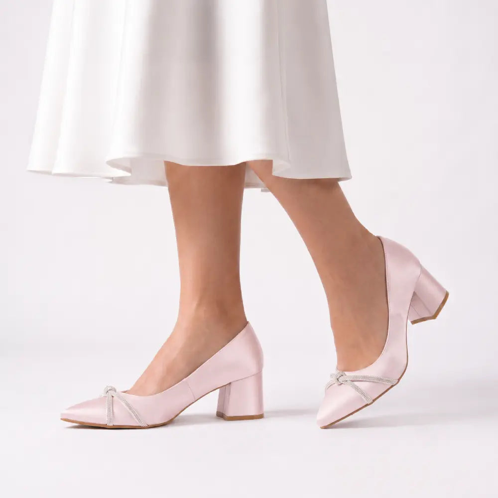 Burgundy Satin Bow Low Heel Pumps MA-042