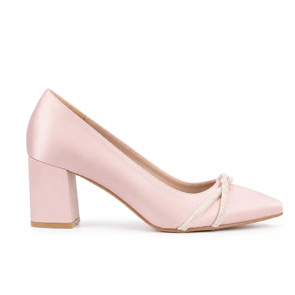 Burgundy Satin Bow Low Heel Pumps MA-042