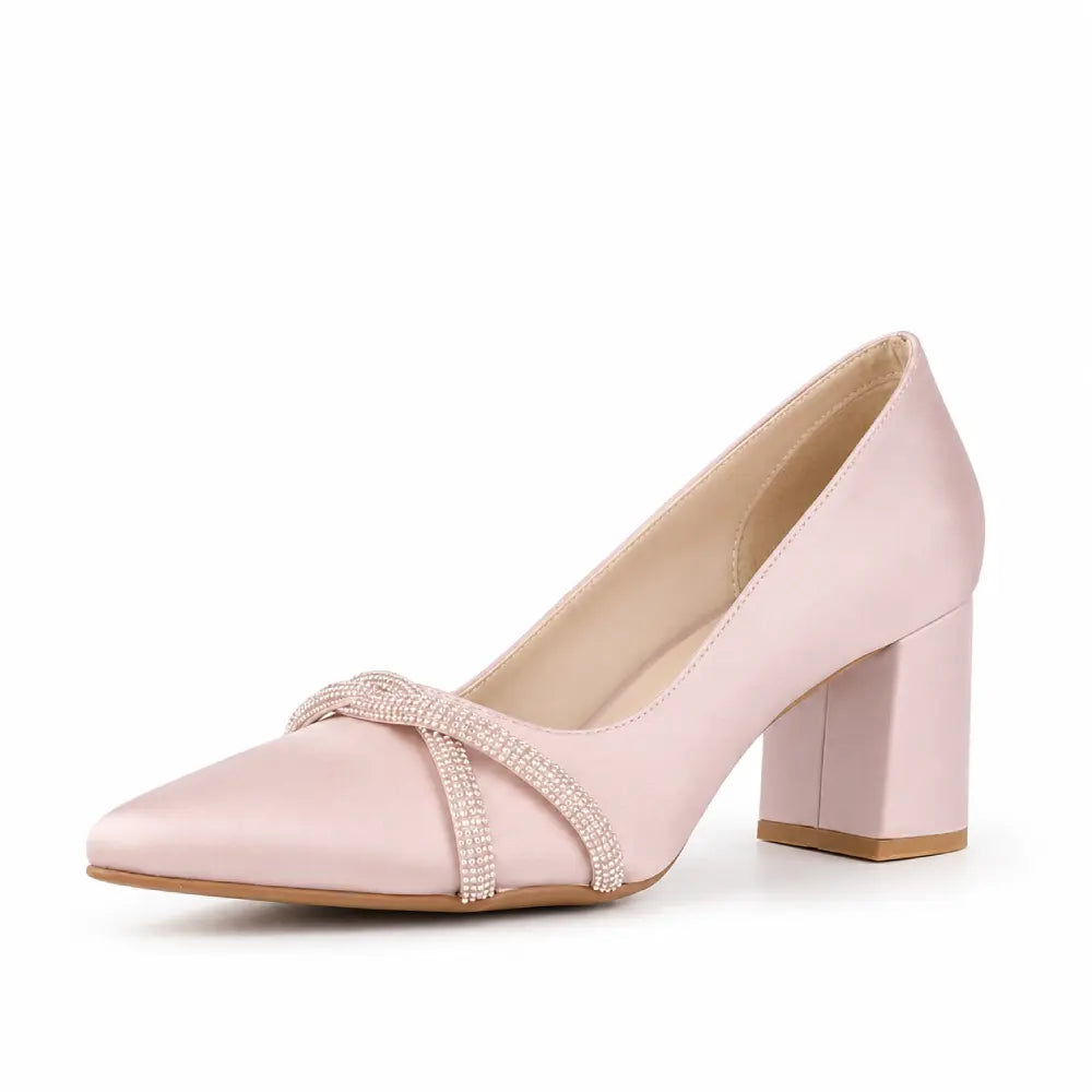 Burgundy Satin Bow Low Heel Pumps MA-042