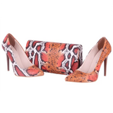 Turuncu Baskı Stiletto Ayakkabı Çanta Takım RC-021