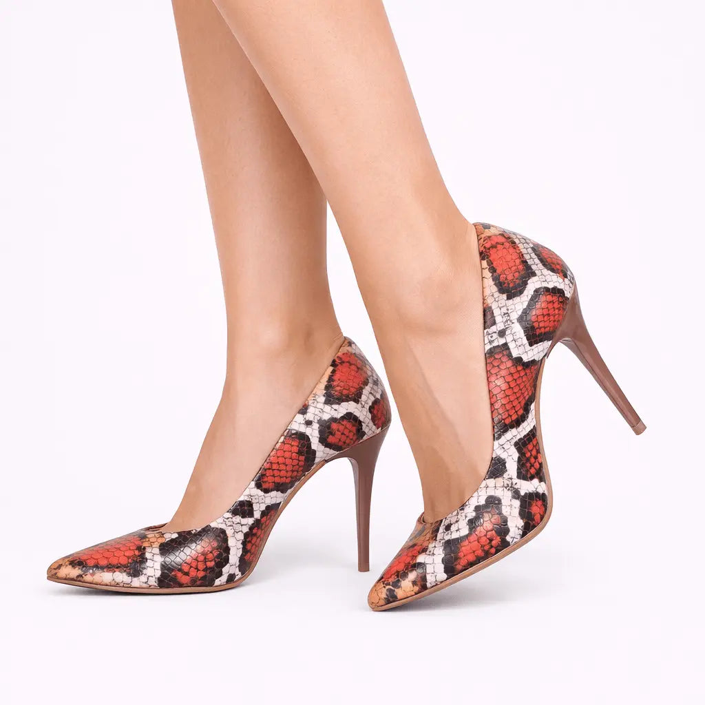 Turuncu Baskı Stiletto Ayakkabı Çanta Takım RC-021