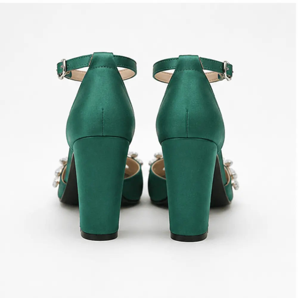 Green Chunky Heel Wedding Shoes RA-8001