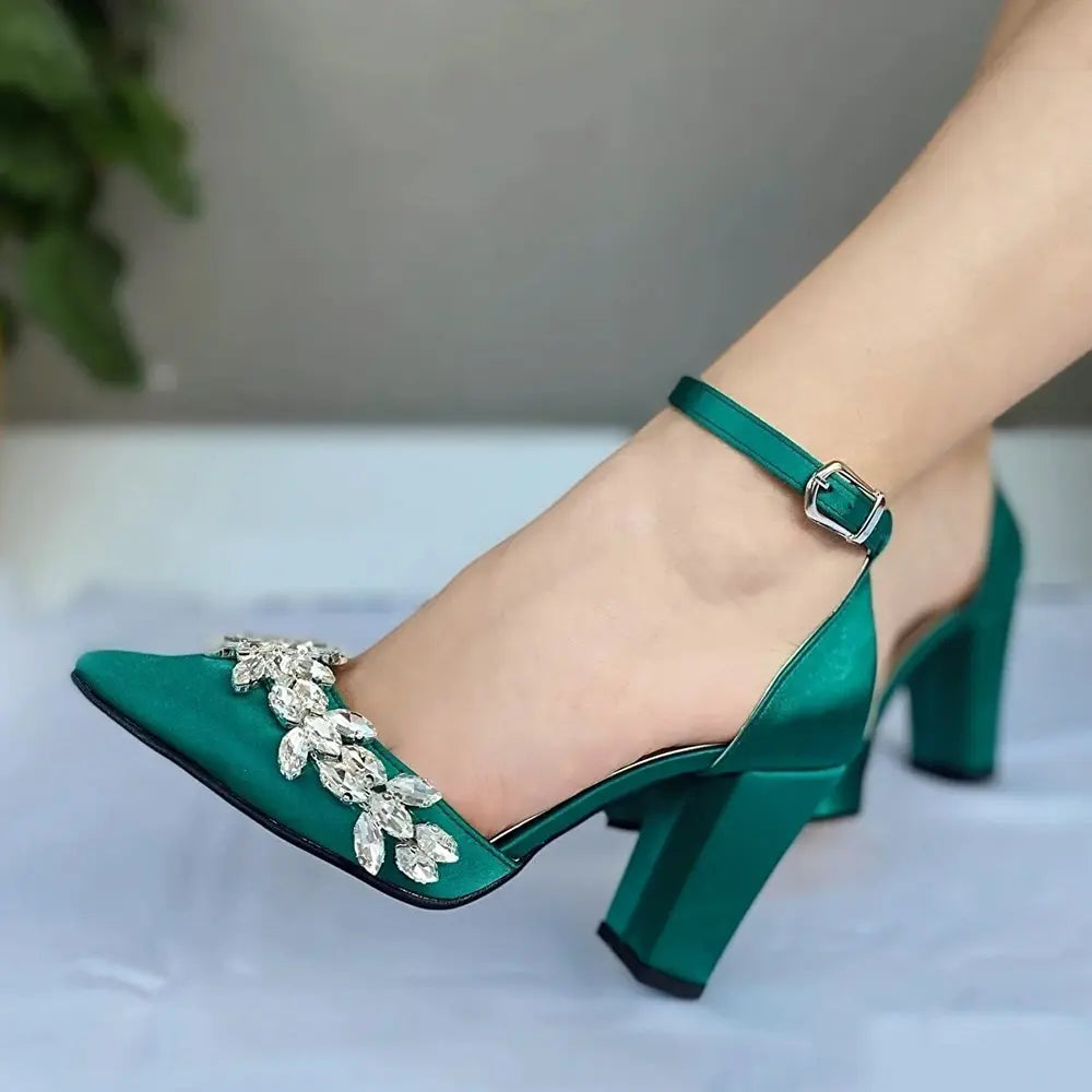 Green Chunky Heel Wedding Shoes RA-8001