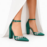 Green Chunky Heel Wedding Shoes RA-8001