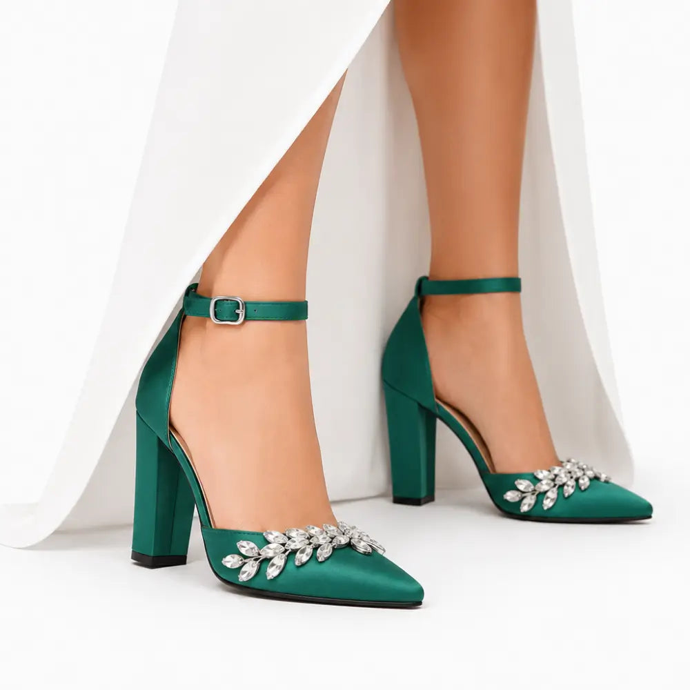 Green Chunky Heel Wedding Shoes RA-8001