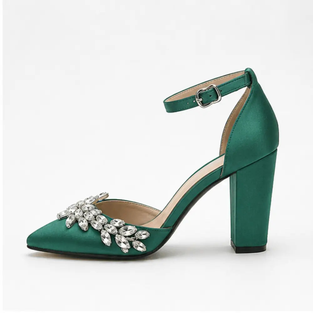 Green Chunky Heel Wedding Shoes RA-8001