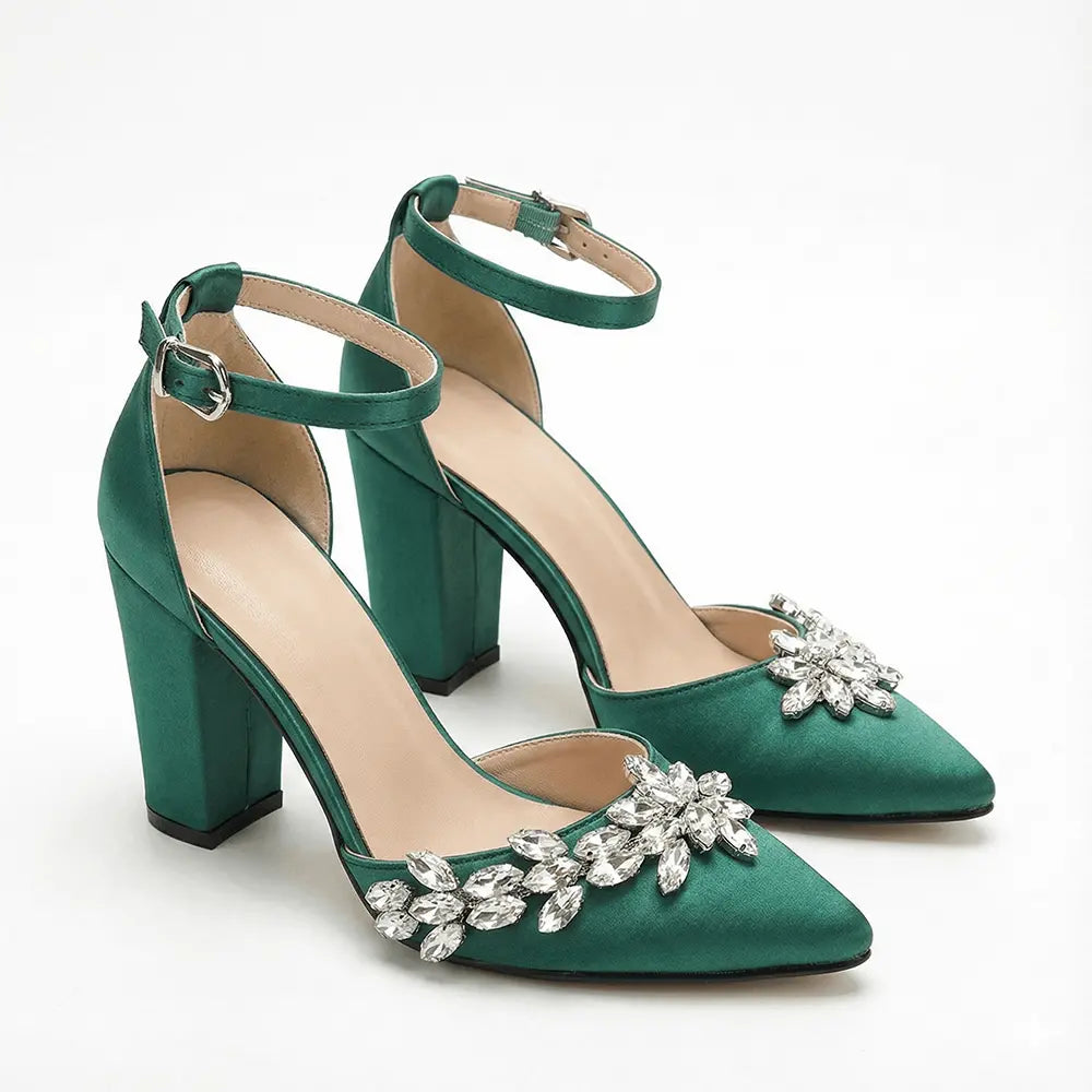 Green Chunky Heel Wedding Shoes RA-8001